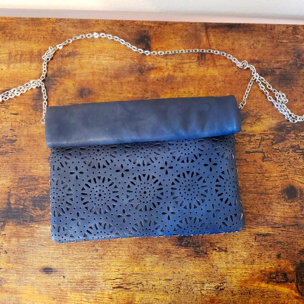 Urban Expressions Blue Faux Leather Chain Crossbody *certified vegan*